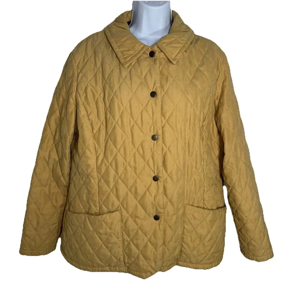 Barbour Mustard Yellow Shaped Microfibre Quilt Short Jacket Women Size XL/ 14 - Picture 1 of 12